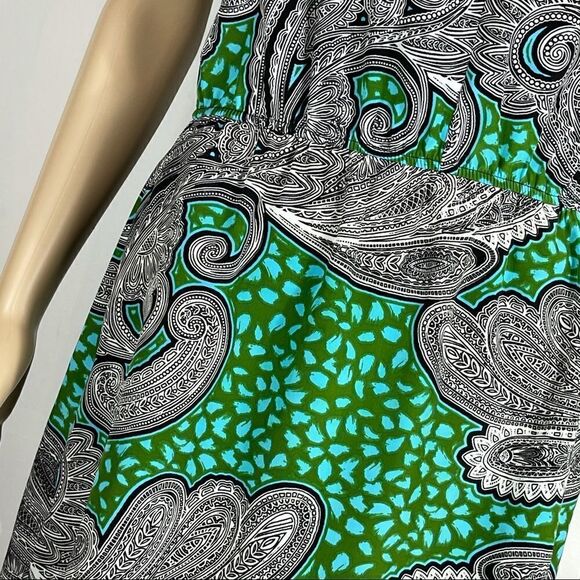 Glam Green, Blue, and Black Patterned Dress - Picture 3 of 12